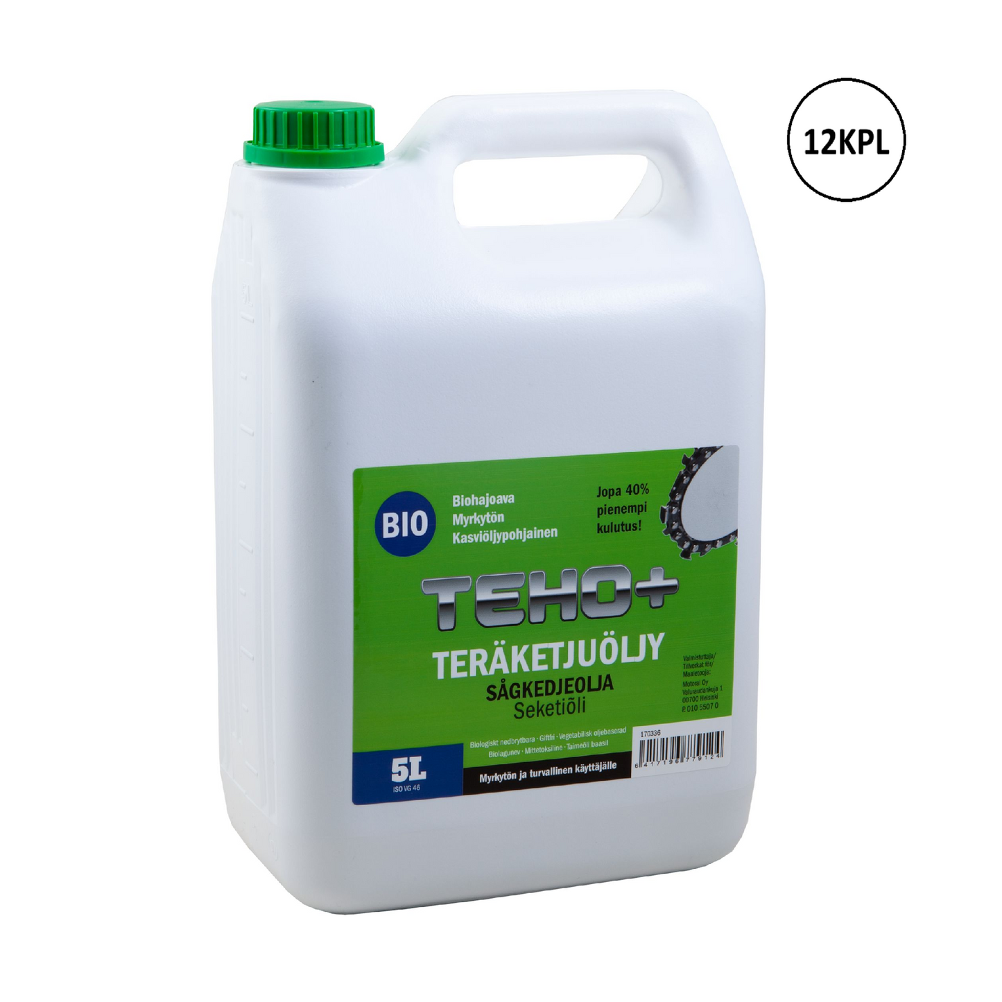 Teho+ Bio Teräketjuöljy - kannu 5l x 12kpl